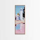 White Lighthouse, Nautical Art, Coastal Home Decor, Maritime Seascape, Soft Pastel Landscape, Relaxing Atmosphere, Framed Canvas Print