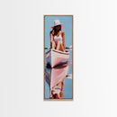 Woman in Kayak, Summer Adventure Art, Coastal Minimalist Painting, Ocean Escape Decor, Outdoor Lover Gift, Framed Canvas Print
