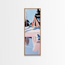 Winter Cabin, Snowy Reflections, Framed Canvas Print, Cozy Rustic Wall Art, Nordic Aesthetic, Minimalist Landscape, Bedroom Decor