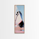 Ocean Boat, Seascape, Nautical, Modern Art, Coastal Wall Decor, Beach House, Minimalist, Blue, White, Framed Canvas Print