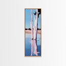 Pink Trees, Lake Reflection, Minimalist Nature, Calm Water Scene, Soft Pastel Wall Art, Tranquil Framed Canvas Print, Zen Home Decor