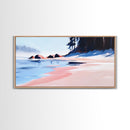 Misty Beach, Tranquil Ocean Scene, Soft Coastal Aesthetic, Framed Canvas Print, Minimalist Seascape, Relaxing Home Wall Decor