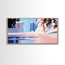 Winter Waterfall, Frozen River, Snowy Landscape, Framed Canvas Print, Minimalist Art, Living Room Wall Art, Nature Scene, Icy Blue