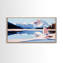 Mountain Reflection, Snowy Lake, Framed Canvas Print, Nature Wall Art, Minimalist Landscape, Living Room Decor, Blue and White Art