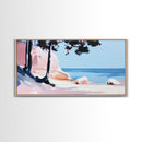 Beach Cliffs, Ocean Landscape, Coastal Art, Modern Wall Decor, Living Room Art, Framed Canvas Print, Minimalist Seascape, Pastel Artwork