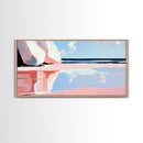 Pink Waves, Coastal Reflection, Ocean Art, Seascape Wall Decor, Bedroom Wall Art, Framed Canvas Print, Minimalist Beach Scene, Soft Pastels