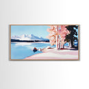 Mountain Lake, Pink Trees, Nature Art, Canvas Print, Cabin Wall Decor, Living Room Landscape, Winter Painting, Minimalist Nature Art