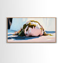 Mossy Rock on Beach, Nature Coastal Art, Earthy Seaside Print, Tranquil Zen Decor, Organic Minimalist Aesthetic, Living Room Canvas Print