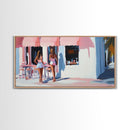 Café Scene, Pink Aesthetic, Coastal Lifestyle, Boho Summer Art, Chic Minimalist Decor, Home Wall Art, Living Room Art, Framed Canvas Print