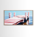 Dock on Water, Minimalist Seascape, Coastal Decor, Nautical Wall Art, Modern Beach Home, Summer Vibes, Blue Wall Art, Framed Canvas Print