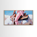 Western Rider, Cowgirl Art, Equestrian Wall Decor, Rustic Country Aesthetic, Pink and White Painting, Ranch Home Decor, Framed Canvas Print