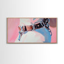 Leather Belt, Western Fashion, Modern Cowboy Art, Chic Home Decor, Framed Canvas Print, Minimalist Pink and Blue Wall Art