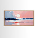 Tranquil Beach, Soft Tones, Framed Canvas Print, Pastel Seascape, Serene Wall Art, Calming Bedroom Decor, Ocean Painting