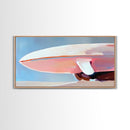 Surfboard Still Life, Minimalist Art, Framed Canvas Print, Ocean Decor, Beach House Wall Art, Soft Pastel Painting, Coastal Vibes