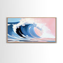 Ocean Wave, Surf Art, Framed Canvas Print, Coastal Decor, Beach House Wall Art, Pastel Seascape, Modern Home Aesthetic