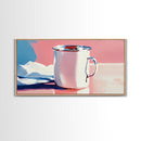 Enamel Mug, Rustic Kitchen, Framed Canvas Print, Minimalist Still Life, Vintage Aesthetic, Cozy Wall Art, Soft Pastel Painting