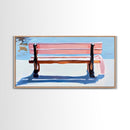 Park Bench, Peaceful Moment, Minimalist Art, Living Room Wall Art, Pastel Landscape, Framed Canvas Print, Impressionist Style, Soft Blue Pink