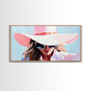 Woman Stylish Hat, Fashion Illustration, Chic Wall Art, Modern Glamour Decor, Framed Canvas Print, Elegant Portrait, Pastel Aesthetic