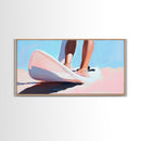 Surfing Vibes, Coastal Sport Art, Minimalist Ocean Painting, Pastel Beach Decor, Framed Canvas Print, Adventure Inspired, Living Room Art