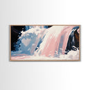 Waterfall Scene, Nature Wall Art, Serene Landscape Art, Modern Minimalist Print, Blue and Pink Tones, Framed Canvas Print, Living Room Art