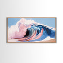 Ocean Wave, Abstract Seascape, Beach Aesthetic, Coastal Home, Canvas Print, Modern Beach House Wall Art, Blue and Pink Waves, Surf Art