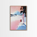 Sunset Lake, Mountain Reflection, Dreamy Landscape, Pastel Art, Framed Canvas Print, Living Room Wall Art, Romantic Nature Scene