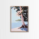 Tree by Water, Serene Nature Landscape, Tranquil Beach Scene, Framed Canvas Print, Zen Meditation Art, Minimalist Wall Decor
