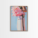 Pink Floral Bouquet, Romantic Flower Painting, Soft Pastel Aesthetic, Framed Canvas Print, Feminine Wall Art, Bedroom Decor, Modern Art