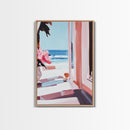 Ocean Window View, Coastal Interior Art, Dreamy Beach Scene, Framed Canvas Print, Serene Nautical Wall Art, Modern Living Room Decor