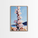 Wildflower Bloom, Pastel Floral Art, Nature Inspired, Tranquil Landscape, Soft Blue and Pink Hues, Framed Canvas Print, Entryway
