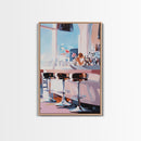 Chic Bar Scene, Modern Art, Cozy Atmosphere, Framed Canvas Print, Minimalist Wall Art, Contemporary Home Decor, Dining Room Artwork