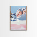 Snowy Mountains, Pink Winter Landscape, Minimalist Christmas Art, Modern Nature Painting, Cozy Lodge Wall Art, Canvas Print