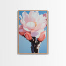 Blooming Cactus, Floral Desert Art, Southwestern Wall Decor, Minimalist Boho Painting, Framed Canvas Print, Pastel Botanical Wall Art