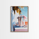 Beach Picnic, Palm Tree, Drinks, Framed Canvas Print, Summer Wall Art, Tropical Aesthetic, Kitchen Art, Coastal Home Decor, Boho Art
