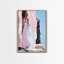 Woman, White Dress, Desert, Framed Canvas Print, Feminine Wall Art, Boho Aesthetic, Wanderlust Decor, Bedroom Wall Art, Travel Art