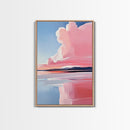 Lakeside Reflection, Calm Water Art, Serene Landscape, Pink and Blue Painting, Boho Minimalist Decor, Framed Canvas Print, Gift Idea
