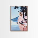 Lakeview Landscape Art, Serene Nature Print, Modern Forest Painting, Tranquil Coastal Scene, Framed Canvas Print, Living Room Wall Art
