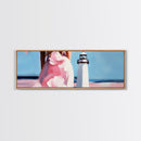 Lighthouse, Coastal, Dreamy, Framed Canvas Print, Nautical Wall Art, Summer Vibes, Living Room Art, Pastel Home Decor, Minimalist Style