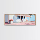 Coastal Café, Beachfront House, Ocean Breeze, Minimalist Canvas Print, Living Room Wall Art, Nautical Home Decor, Modern Coastal Art
