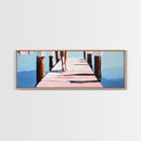 Walking on Dock, Waterfront Scene, Coastal Style, Framed Canvas Print, Minimalist Wall Art, Nautical Decor, Light and Airy Art