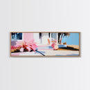 Pink House, Tropical Porch, Boho Architecture, Canvas Print, Living Room Wall Art, Sunlit Patio, Mediterranean Decor, Modern Art