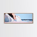 Seaside Woman, Beach Elegance, Minimalist Fashion, Framed Canvas Print, Coastal Wall Art, Soft Pastel Decor, Summer Aesthetic
