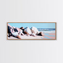 Ocean Rockscape, Tranquil Shoreline, Serene Nature Print, Coastal Art, Neutral Tones, Living Room Wall Decor, Framed Canvas Print