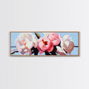 Floral Peonies, Botanical Art, Pastel Flower Painting, Romantic Wall Decor, Minimalist Nature Print, Bedroom Art, Framed Canvas Print