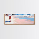 Walking on Beach, Coastal Art, Ocean Painting, Minimalist Seascape, Pastel Sand Decor, Nautical Wall Print, Living Room Art, Canvas Print