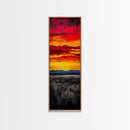 Fiery Sunset Painting, Dramatic Red Orange Sky, Bold Abstract Landscape, Framed Canvas Print, Modern Wall Decor, Living Room Art