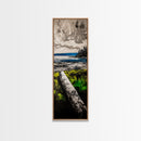 Driftwood Coast, Coastal Landscape, Beach Art, Ocean Decor, Natural Serenity, Rustic Style, Blue And Green Art, Framed Canvas Print