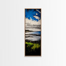 Tranquil Shore, Vibrant Blue Water, Serene Ocean View, Modern Coastal Decor, Beach House Aesthetic, Framed Canvas Print