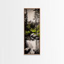 Tranquil River, Black White Nature, Reflective Water Scene, Forest Wall Decor, Rustic Landscape, Living Room Art, Framed Canvas Print