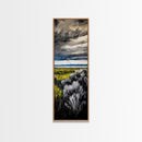 Stormy Landscape, Dramatic Sky Art, Moody Coastal Painting, Canvas Print, Nature Inspired Art, Dark Blue Wall Decor, Living Room Art